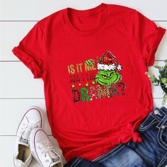 Red Graphic T-Shirt with Grinch Design - Picture 1 of 1